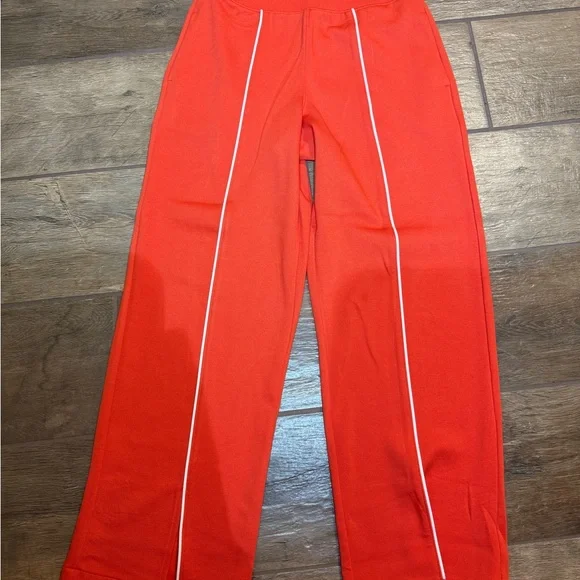 SPANX Red Track Pants with White Piping, Size Small - Picture 2 of 9